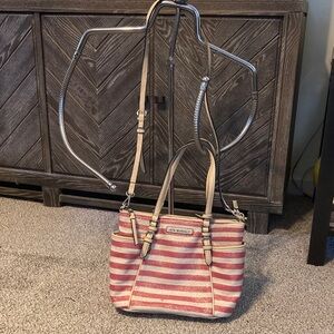 Dana Buchman pink and Tan Striped Shoulder Bag